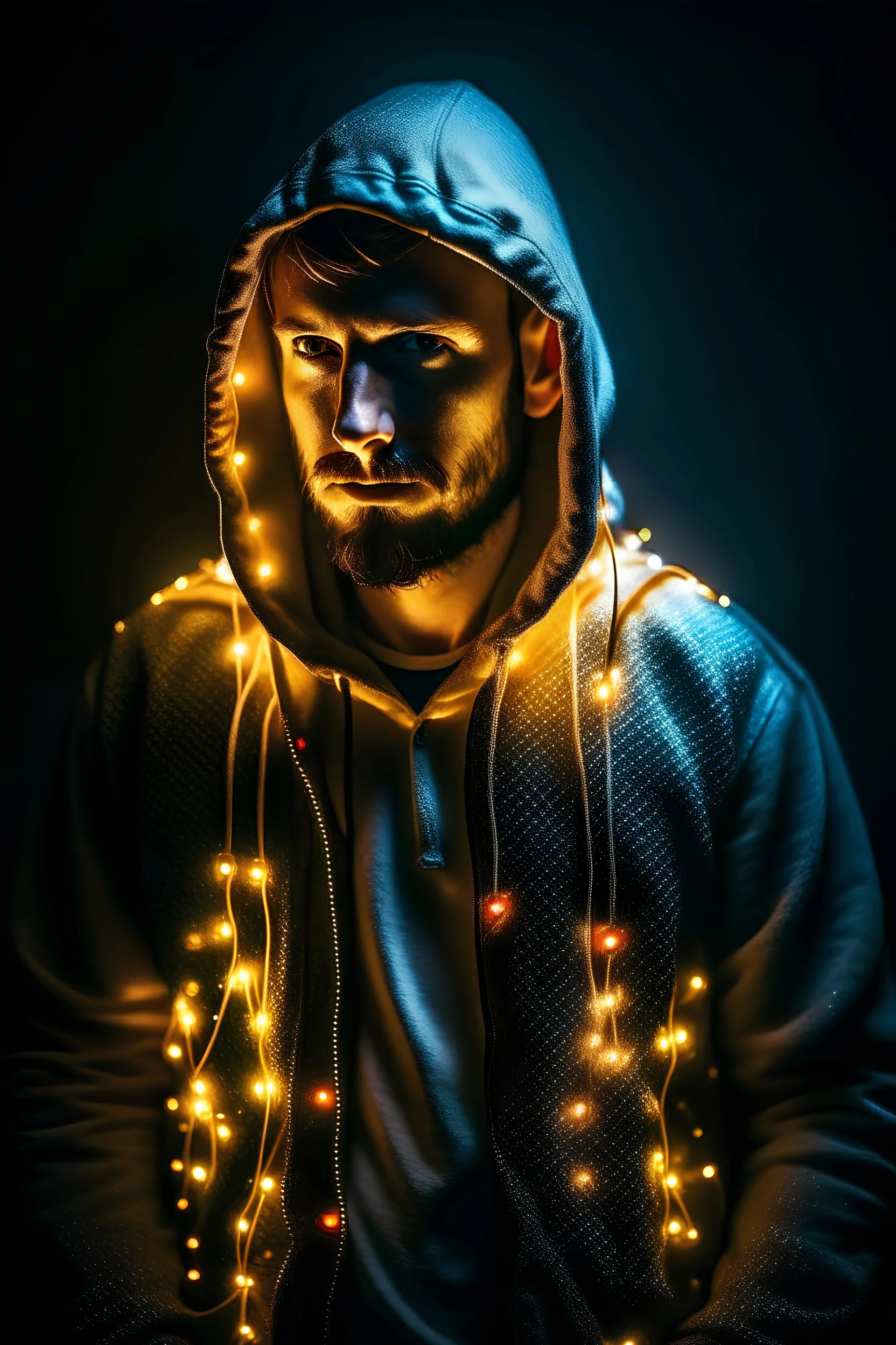 man with lights on his clothes