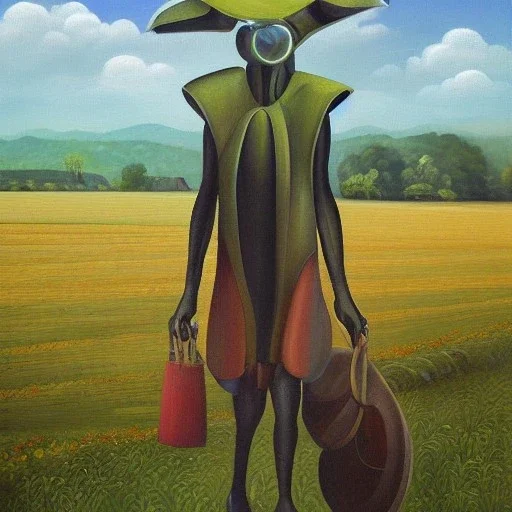 Pastoral Painting of a futuristic alien farmer