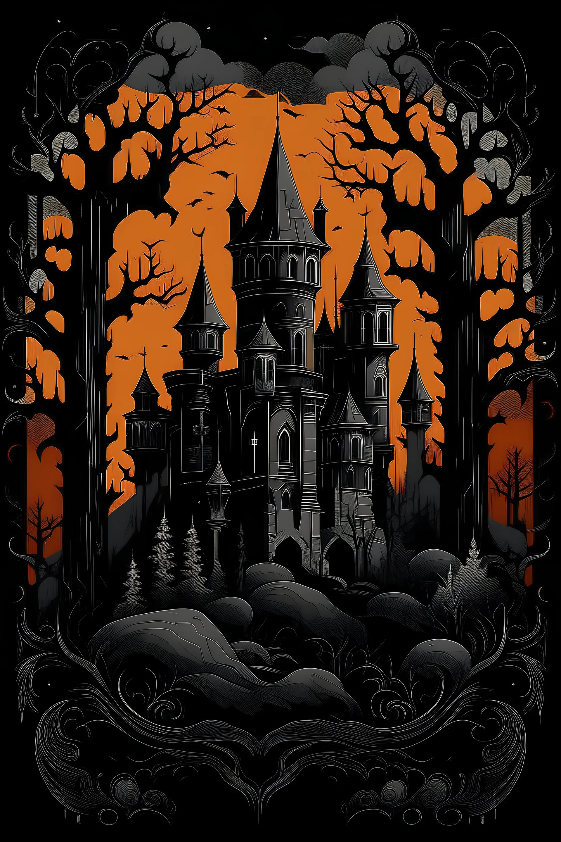 graphic Halloween, black castle