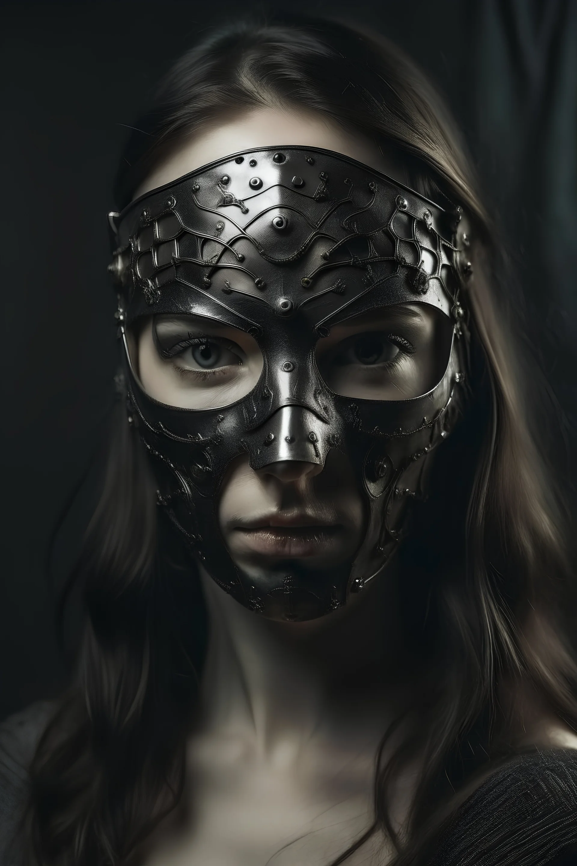 woman with metal mask