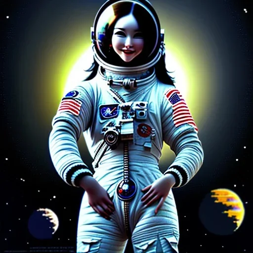 black long hair lady astronaut top under sunset