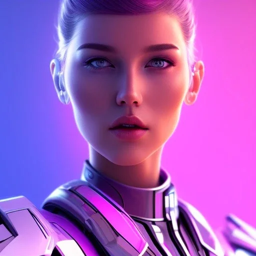 Cute girl face, Sci-fi character, purple backlight, pink and purple, scifi suit, profile, purple background, pink lighting