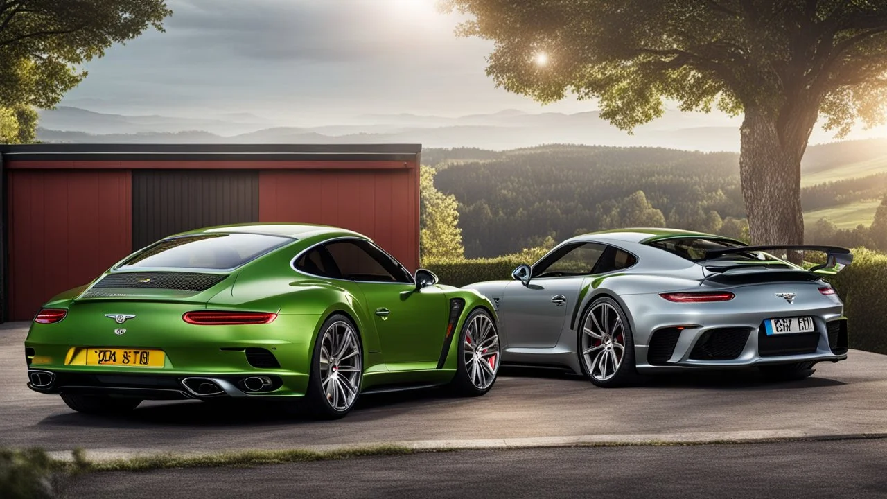 Bentley and Porsche911 merged ,rear view, desktop wallpaper, 4K, Cinematic