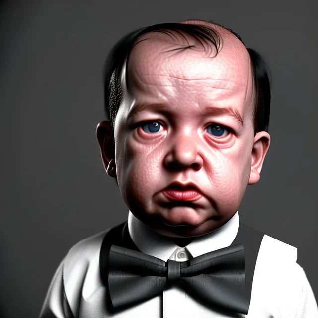 Alfred Hitchcock toddler, full body, dramatic lighting, hyper realistic