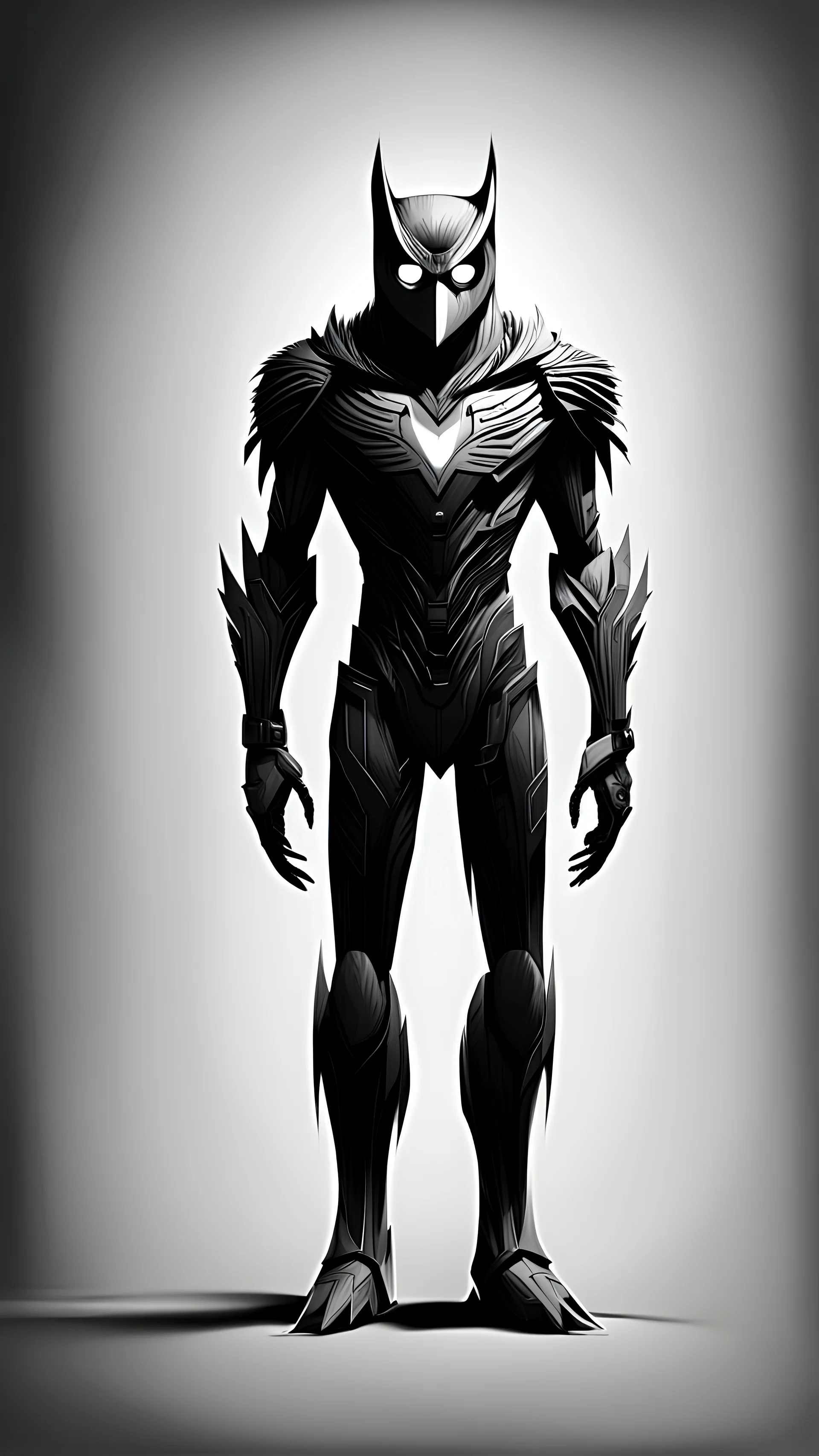 Owlman linear image full body, black and white color