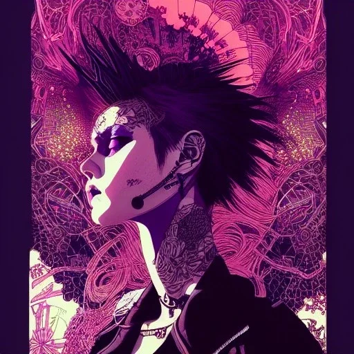 beautiful punk girl, hyper detailed, intricately detailed, illustration by <kilian eng> <Yoji Shinkawa>, purple tones,