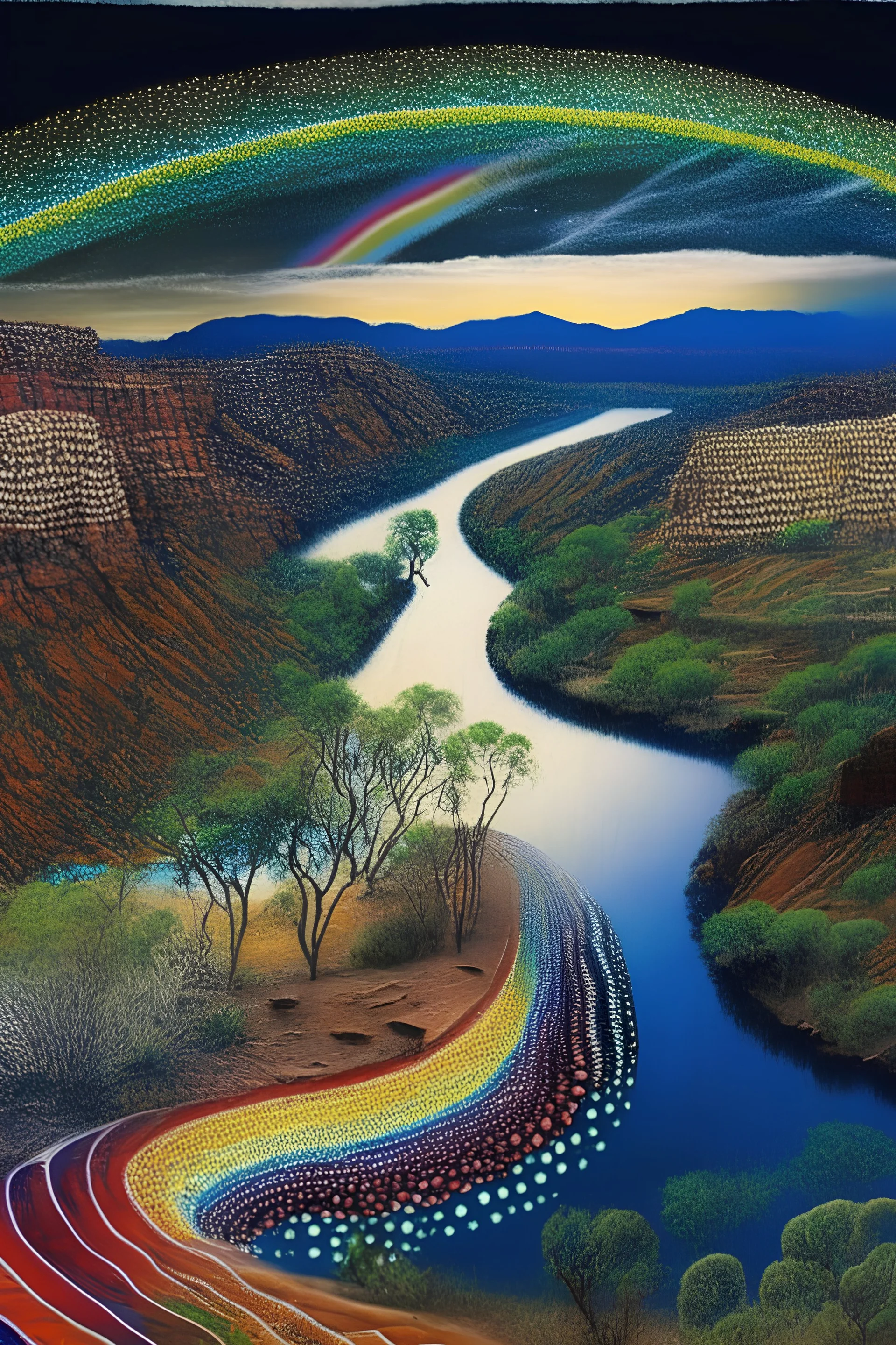 Dreaming Dreamtime Everywhen world-dawn ancestral past ancestral present unfixed in time abiding events serpent rainbow flat earth heavy rainstorms hills gorges creeks rivers kimberley