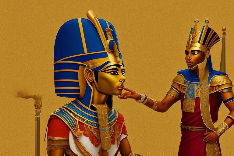 Pharaoh talks to his assistant, points his finger at him, and gives him orders