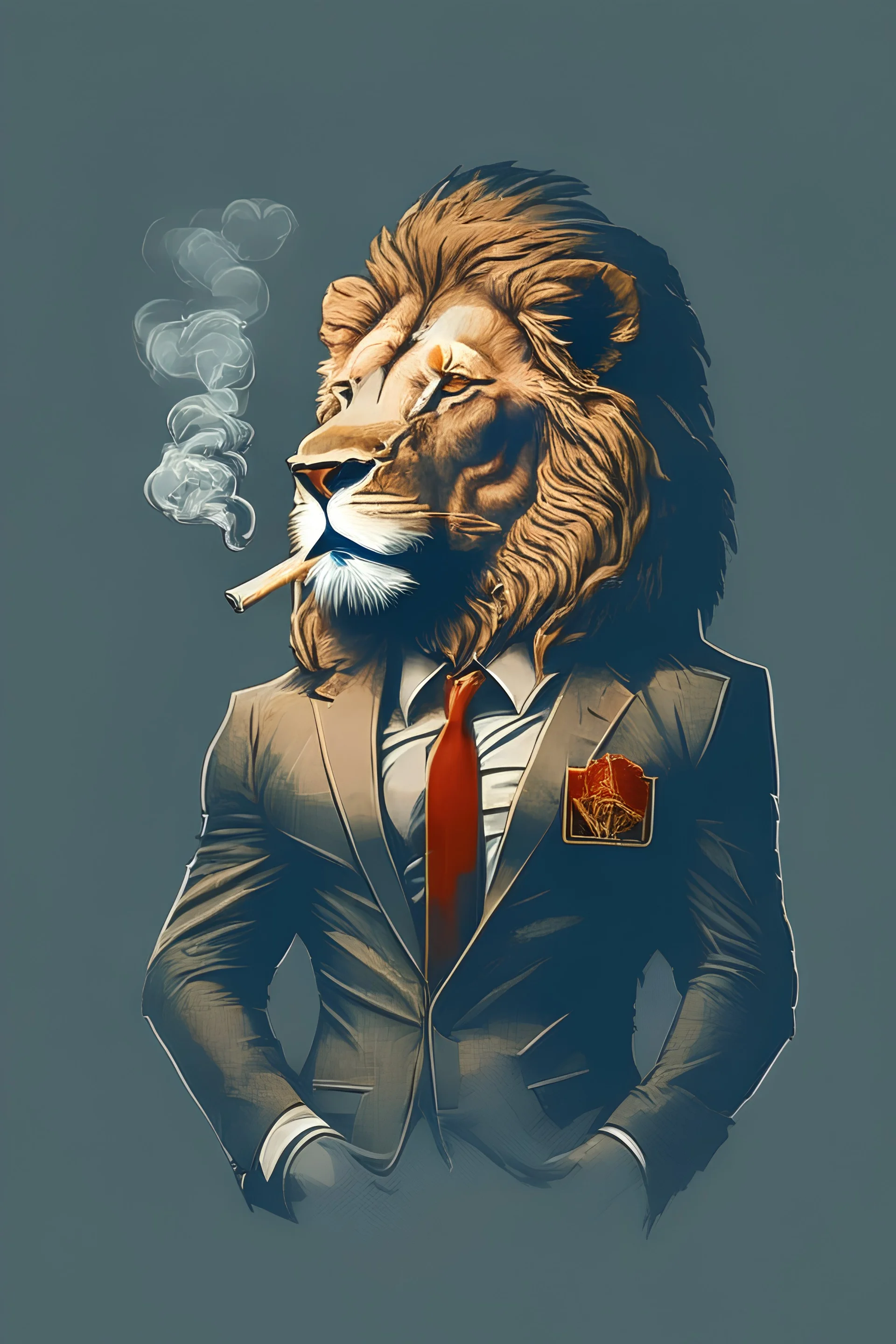 Logo of a lion wearing a suit and smoking