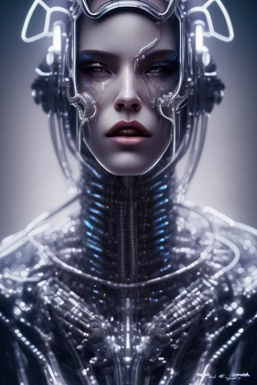 cyberpunk, chrome body, women, portrai, open mouth, perfect skin, tron, cyborg , perfekt, real, dream, hr giger