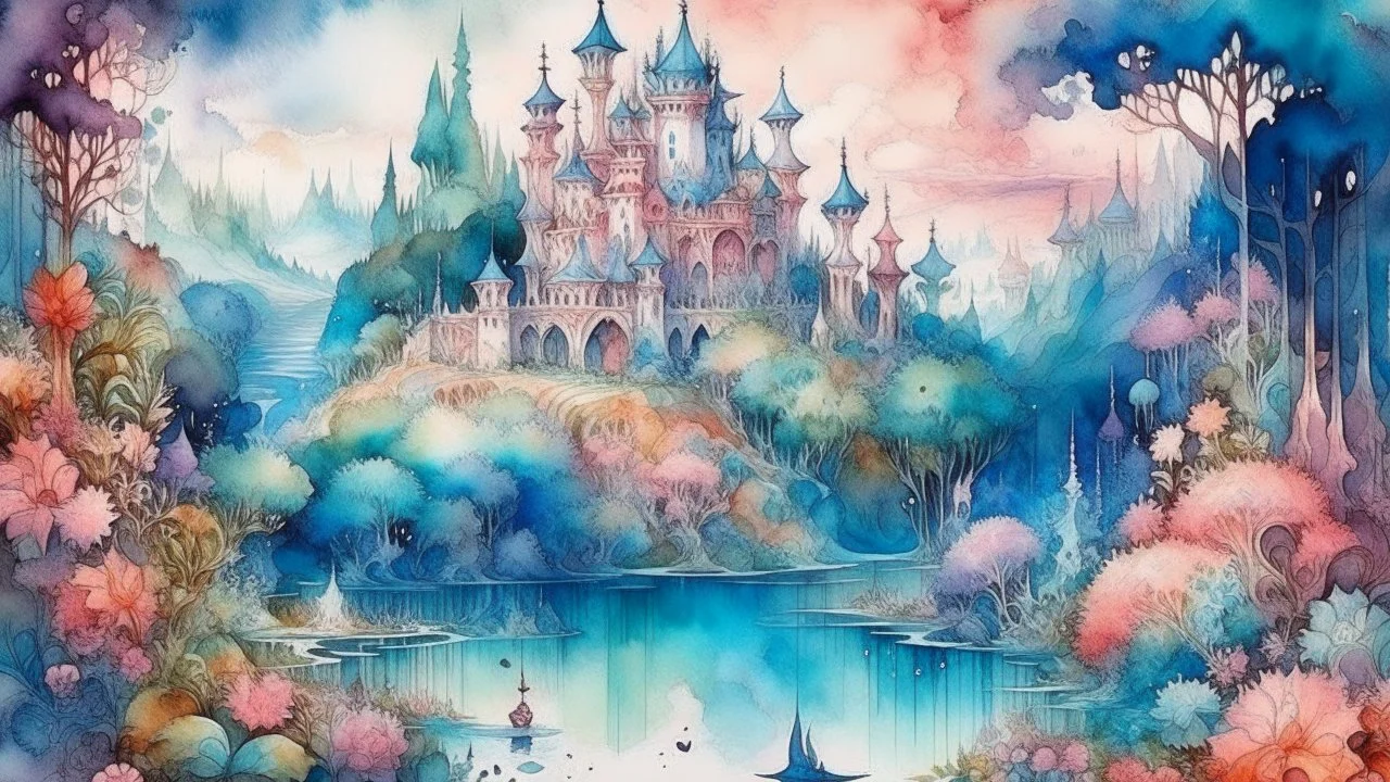 watercolor, relaxation, luxury, dream world, calm beauty, symmetry, fantasy world, magic, beautiful composition, exquisite detail