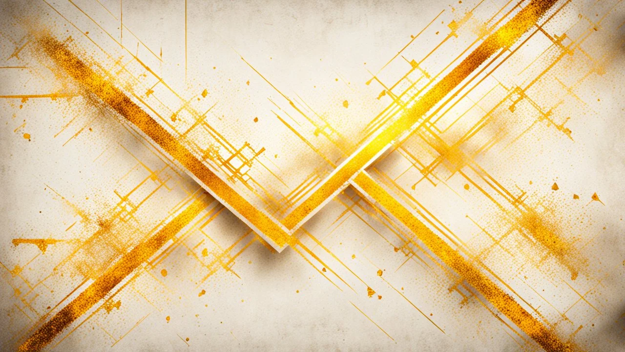 Hyper Realistic Yellow & Beige Intersecting Lines With Glowing Golden Embers On Off-White Grungy Background.