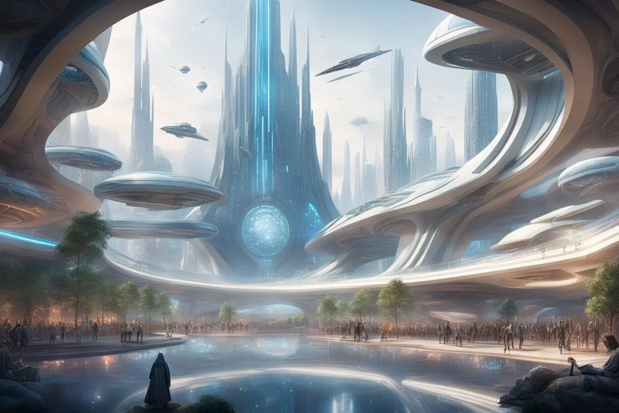 theme park of the city of the future 2050, star wars, fairy tale, radiance, abstraction