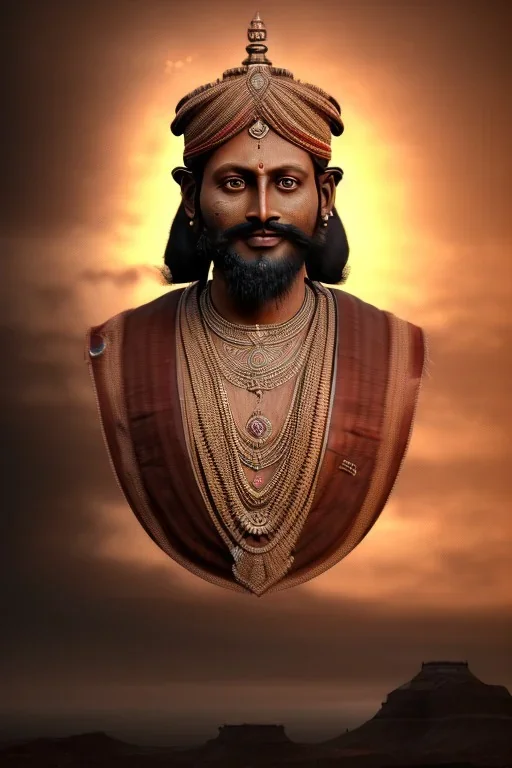 chhatrapati shivaji face, theme art, Dark moody night atmosphere, 8K, close-up face, anatomically perfect face,