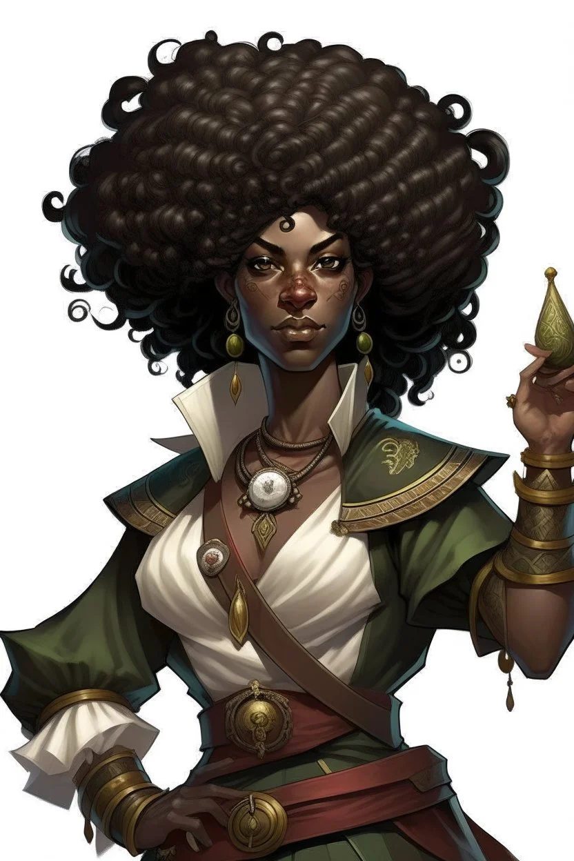 black African female pirate sorcerer with afro hair dnd