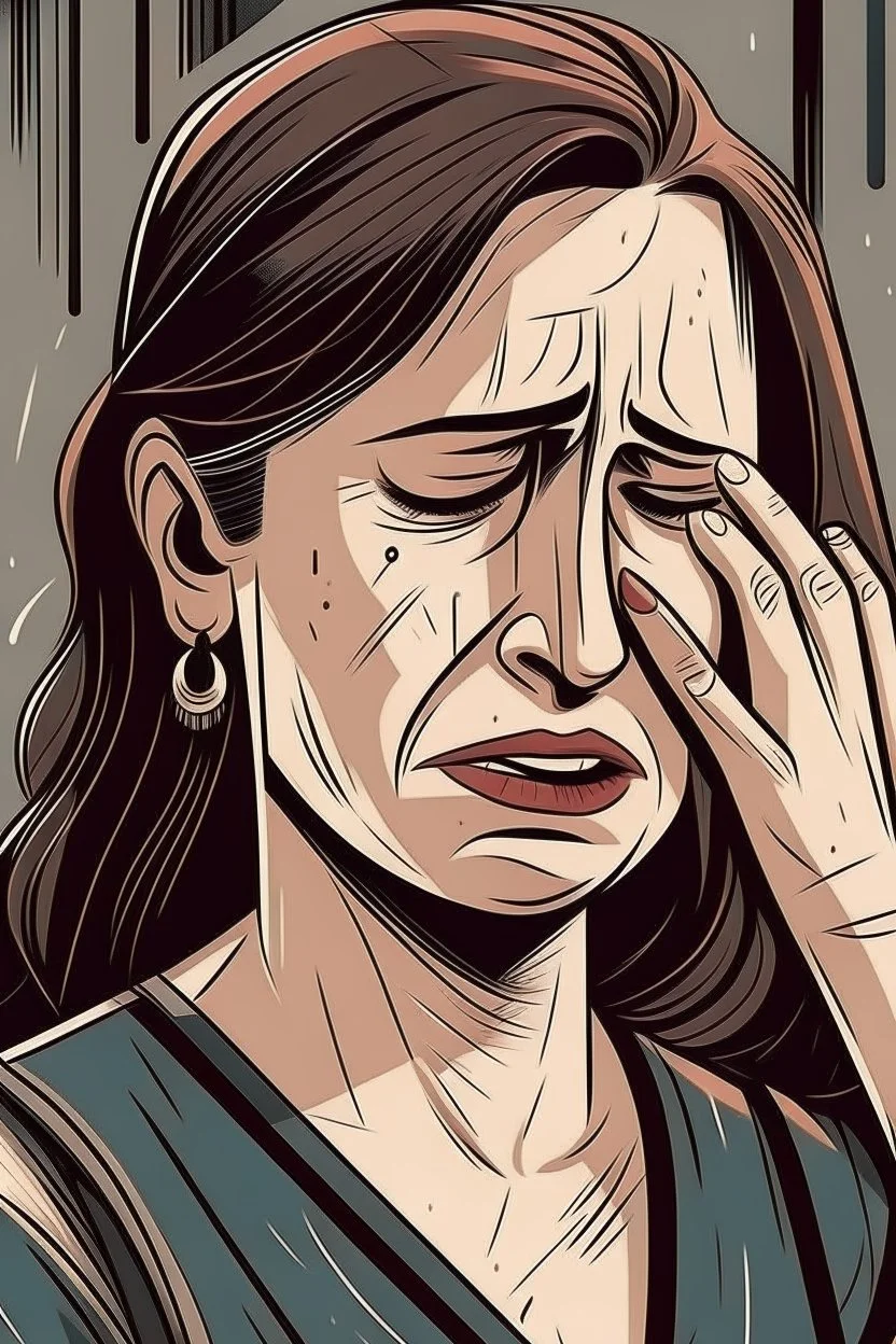 Create an illustration of a woman crying demanding justice