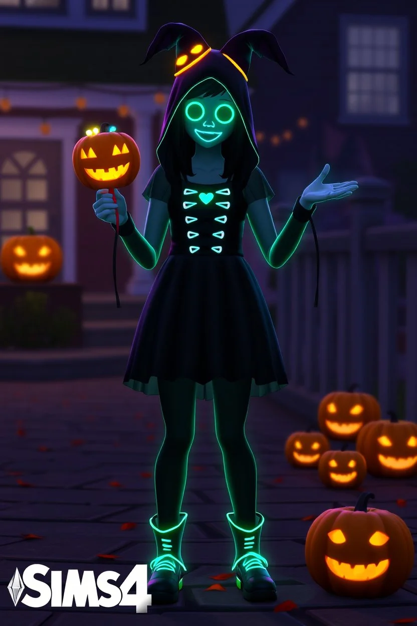 Glow in the dark Halloween trick or treater girl in The Sims 4