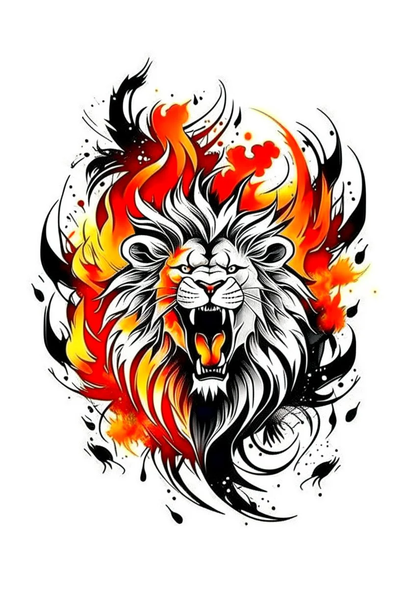 roaring fire lion ink logo, white background