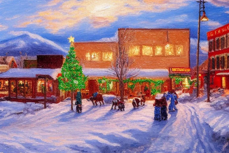 impressionist painting of a christmas scene in Silver City, New Mexico