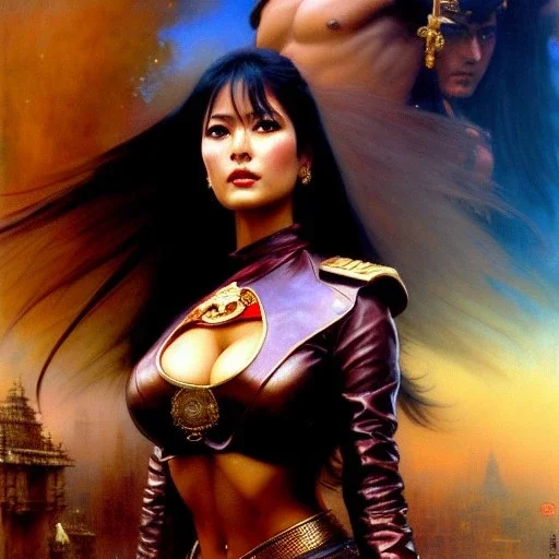 portrait beautiful face 'Nico Robin on Akira Bike(1988)',busty,ancient metal armor balanciaga fashion clothe painting by gaston bussiere, greg rutkowski, yoji shinkawa, yoshitaka amano, tsutomu nihei, donato giancola, tim hildebrandt, oil on canvas, cinematic composition, extreme detail,fit full head inside picture,16k