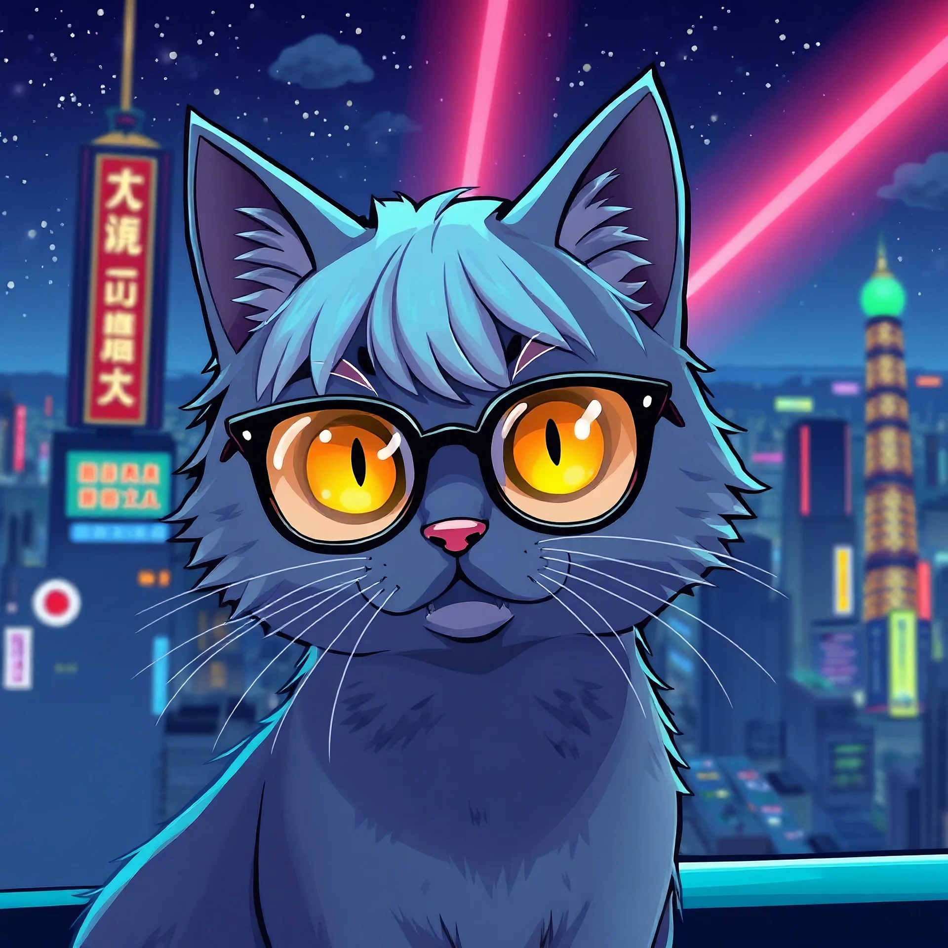 Cat hair emo , Lazer glass , Tokyo city night view wallpaper , cartoon