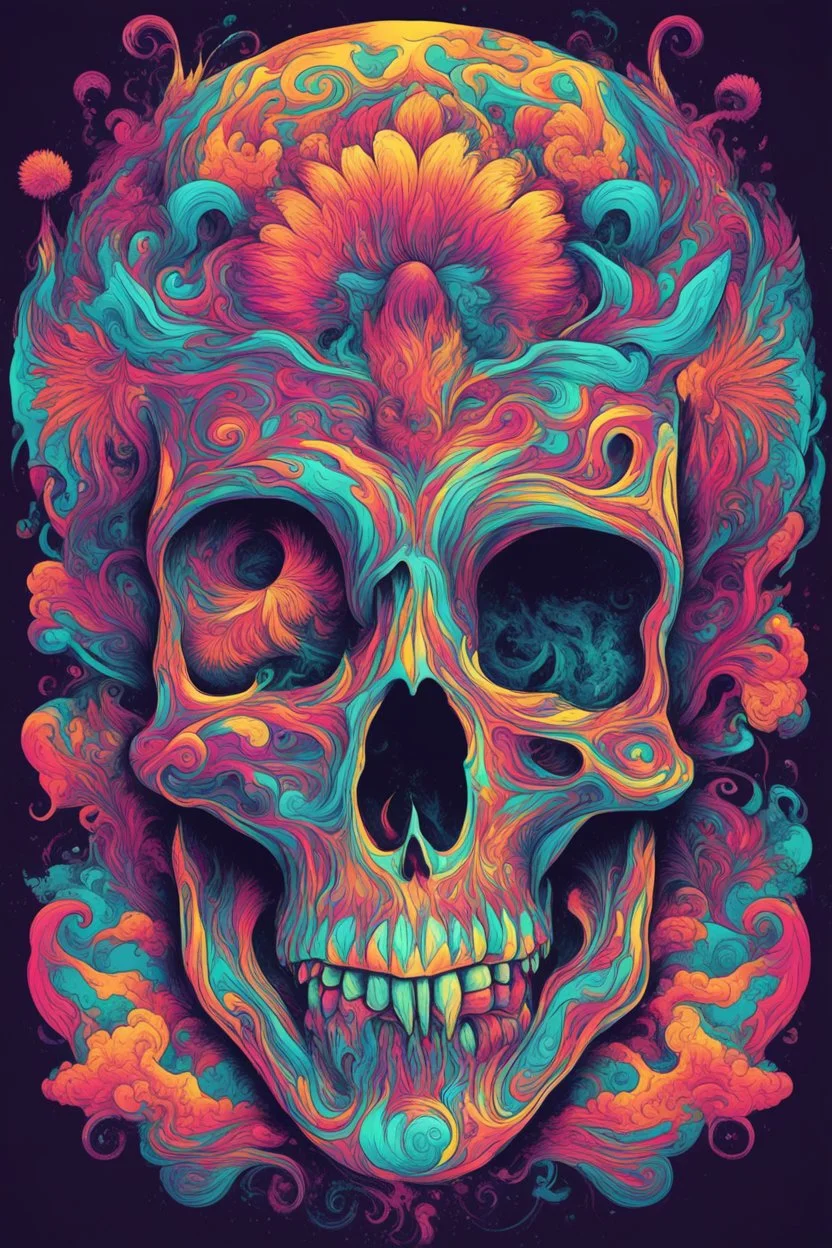 psychedelic styled human skull illustration