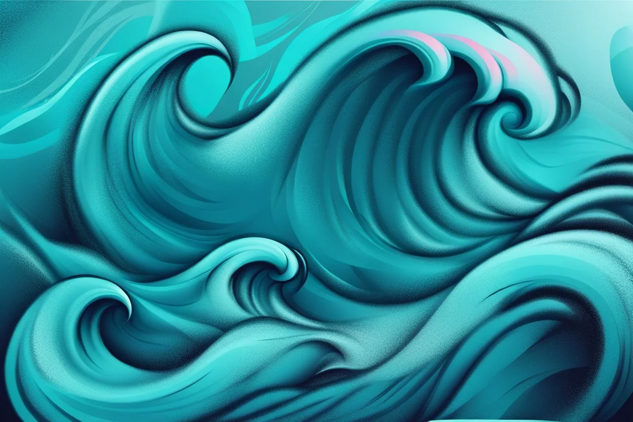 a background of surf waves with black linework, blue teal tones, surf culture, kawaii cute. + vector linework. swirling in bottom right. add pink and magenta graffiti lines over edges