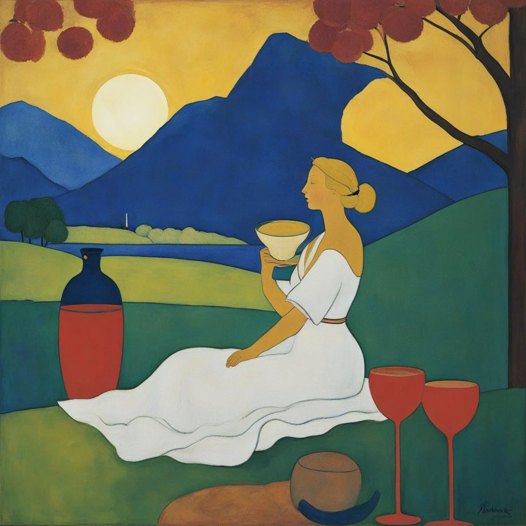 [art by Paul Sérusier] In the fading light, Maria embraced completion: Merlot, Chardonnay, Baileys, wum, Valiuminun scriptins, choclutz. A symphony of flavors and memories unfolded, Each sip and bite a step towards inner peace. Tranquility found in finishing what she started, A moment of clarity in the chaos of life. In completion, she discovered the beauty of existence, A melody waiting to reach its final note.