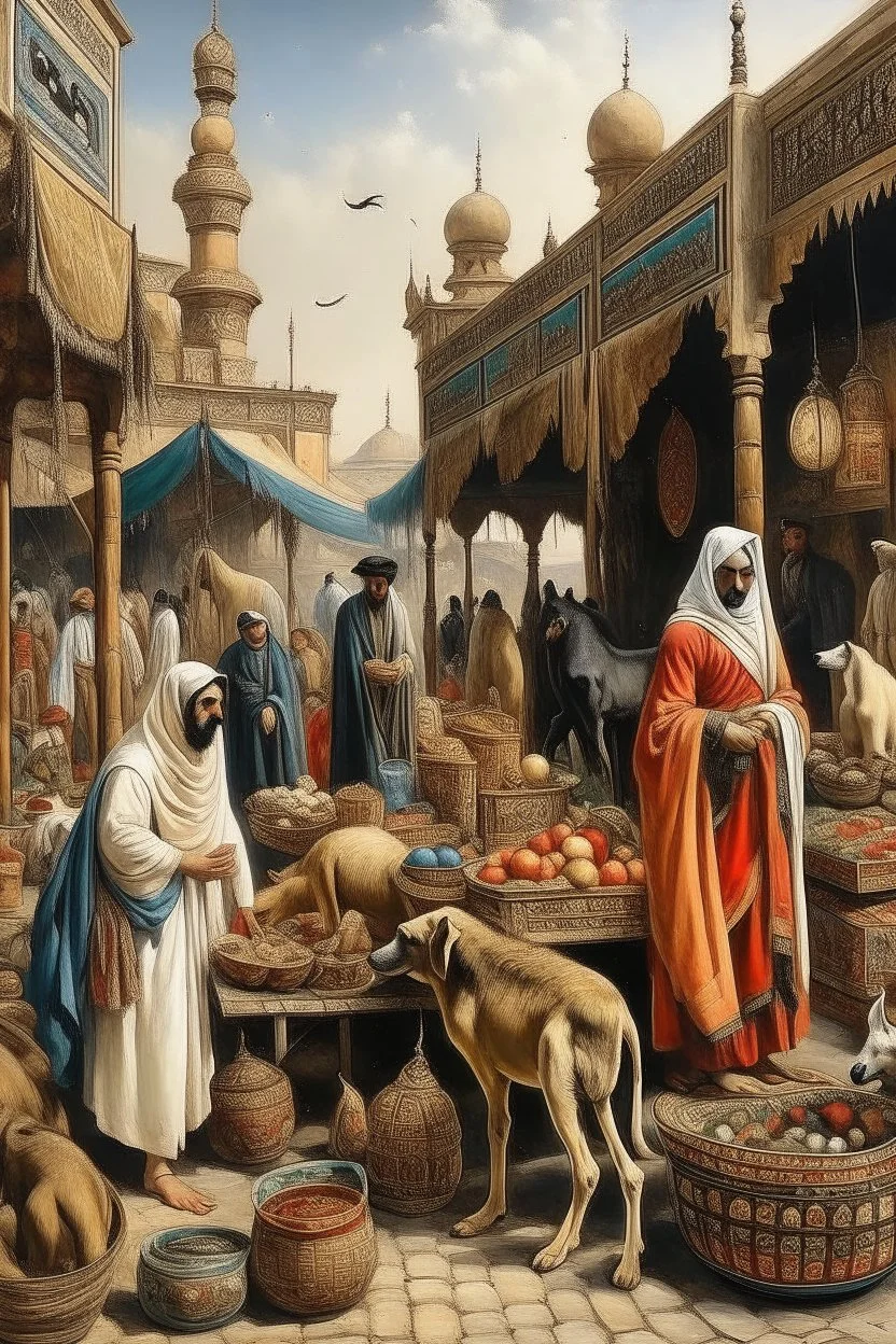 oriental arabic market with animals painting neoclassism