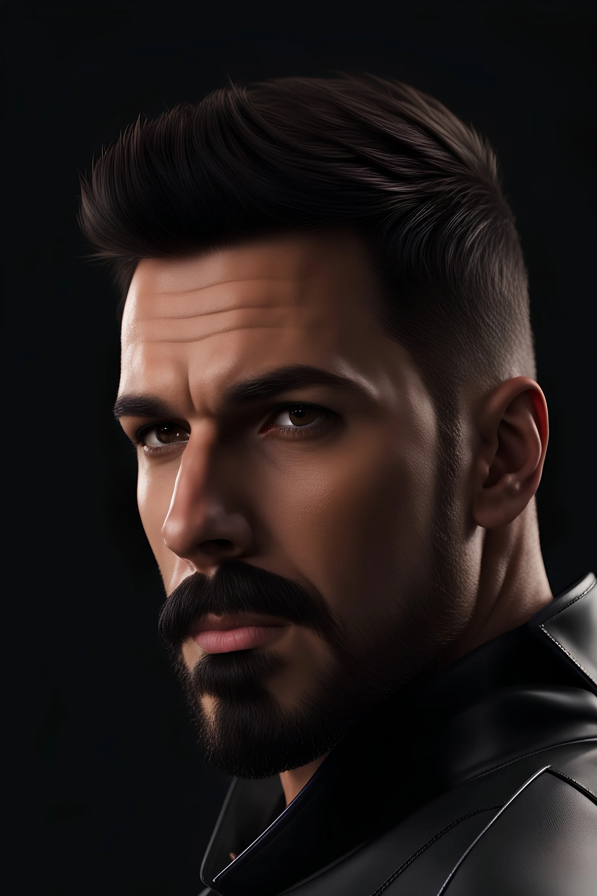 Portrait of a 35 year old Olive skinned muscular very handsome male with dark hair and a goatee beard, photorealisic, 4k