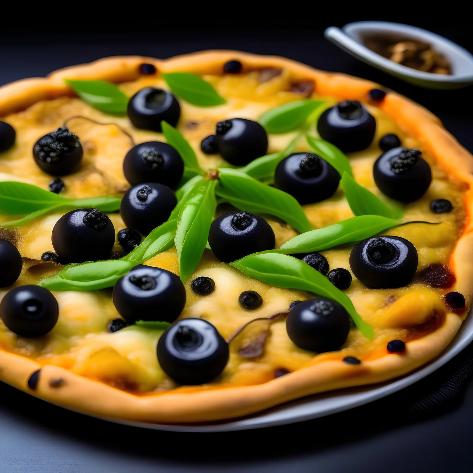 Pizza with black olives on it and pasta with green olives on it