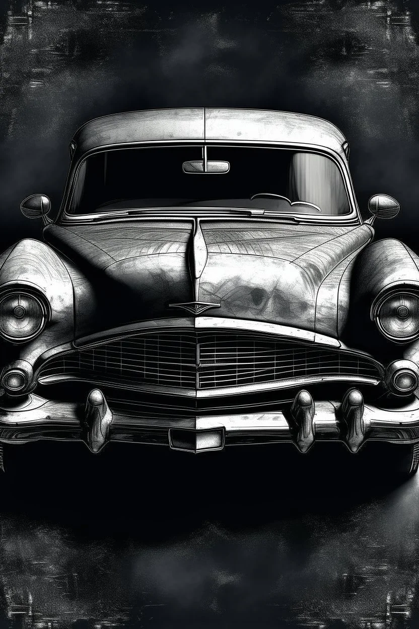 An old classic car 1900 a front view , Hyper Realistic Aerial Grungy Dark-Grey Brush strokes on a dark rustic background with charcoals