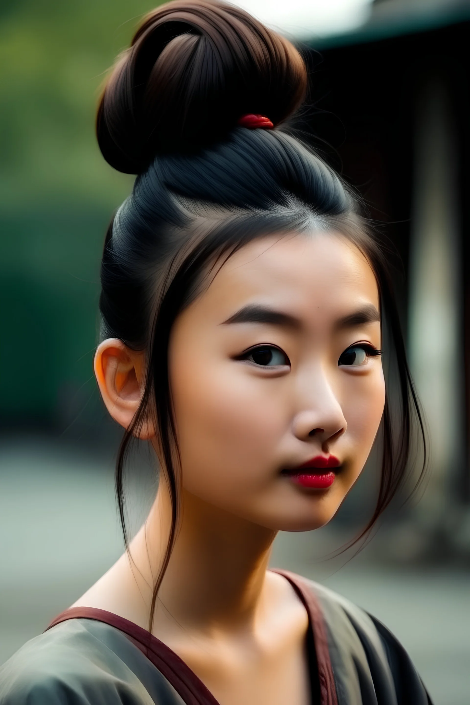 Asian girl in a hairbun