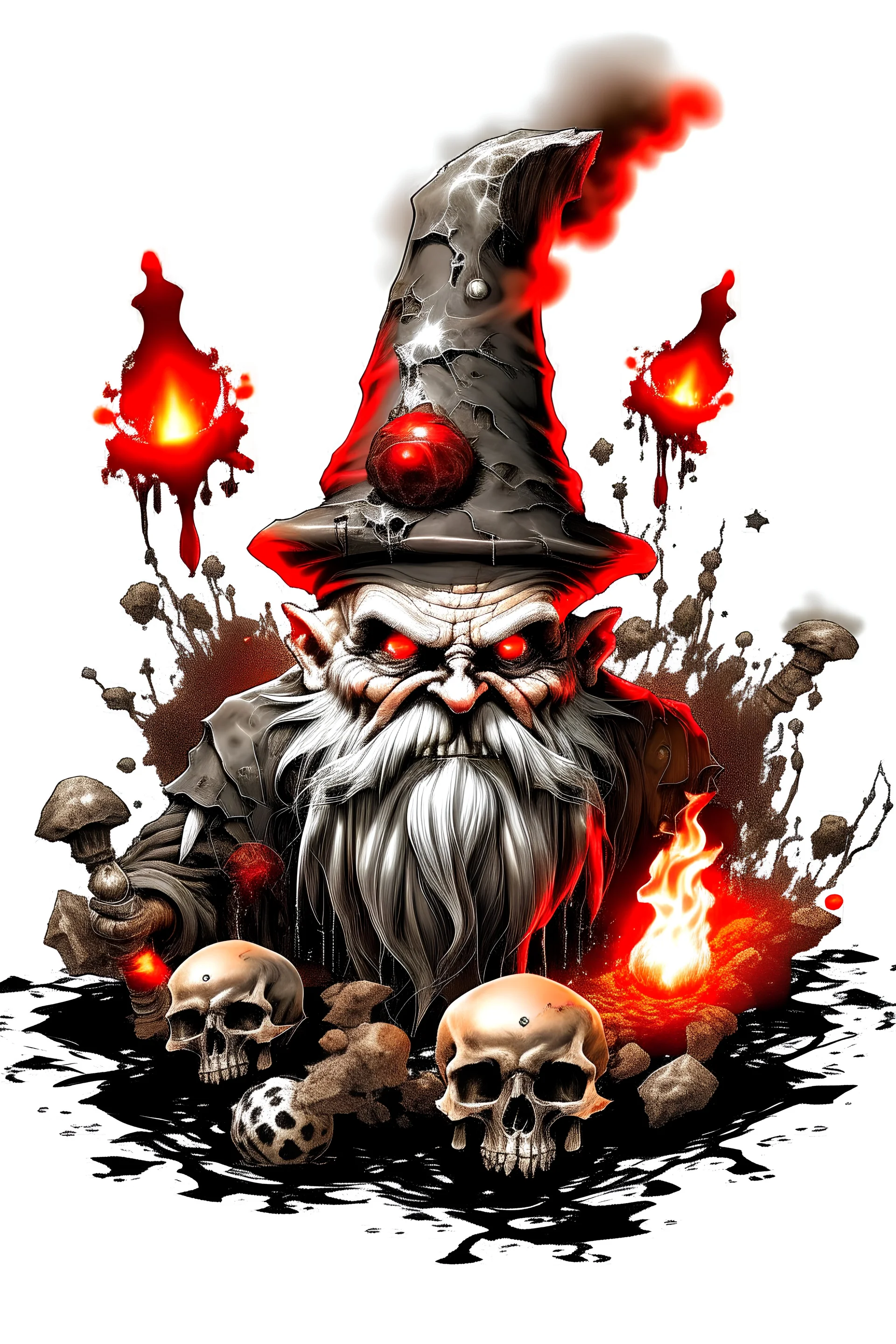 gnome explosion skull death blood, undertaker, dartboard, fire & smog