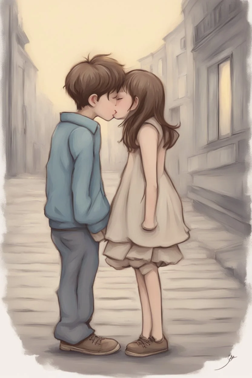 I'm yours Only a girl and a boy Romantic kiss carton painting