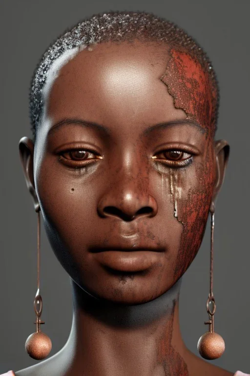 african portrait in tears, rusted clocks, rust, scaffolding, perfect face, high detail