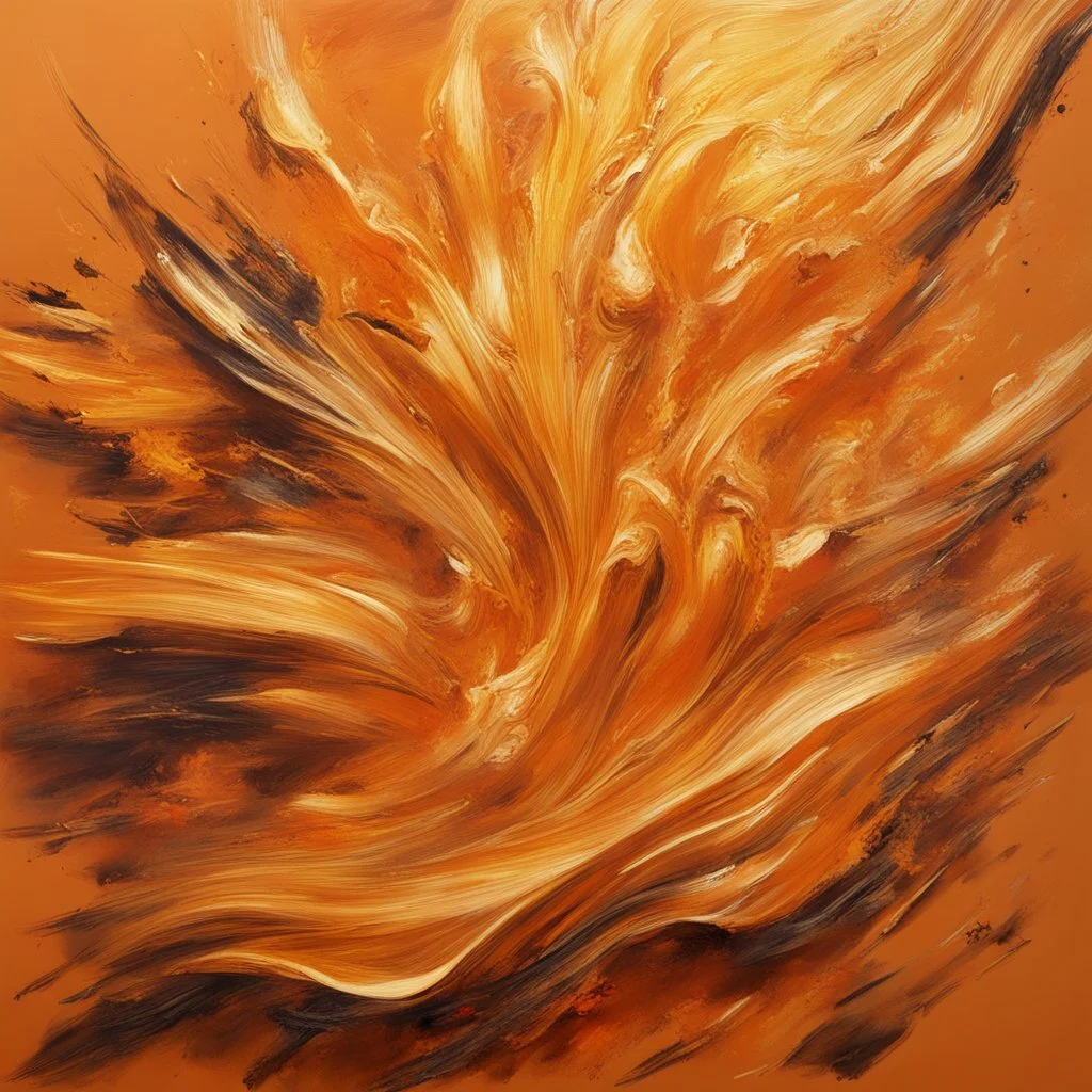 Hyper Realistic Golden-oil-paint-strokes on orange-background with burning-embers on it