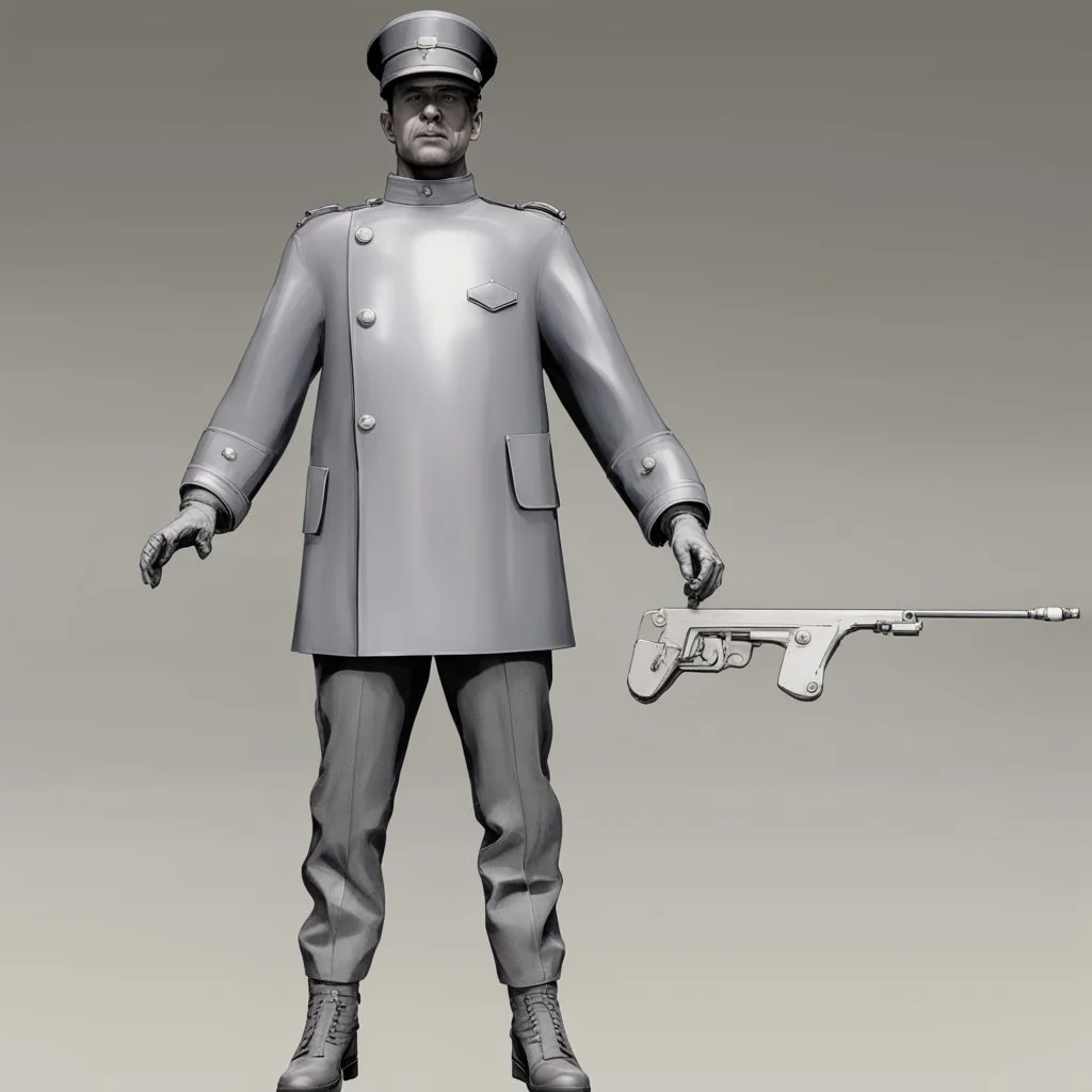 1920 policeman exosquelette, heavy rain transparent coat