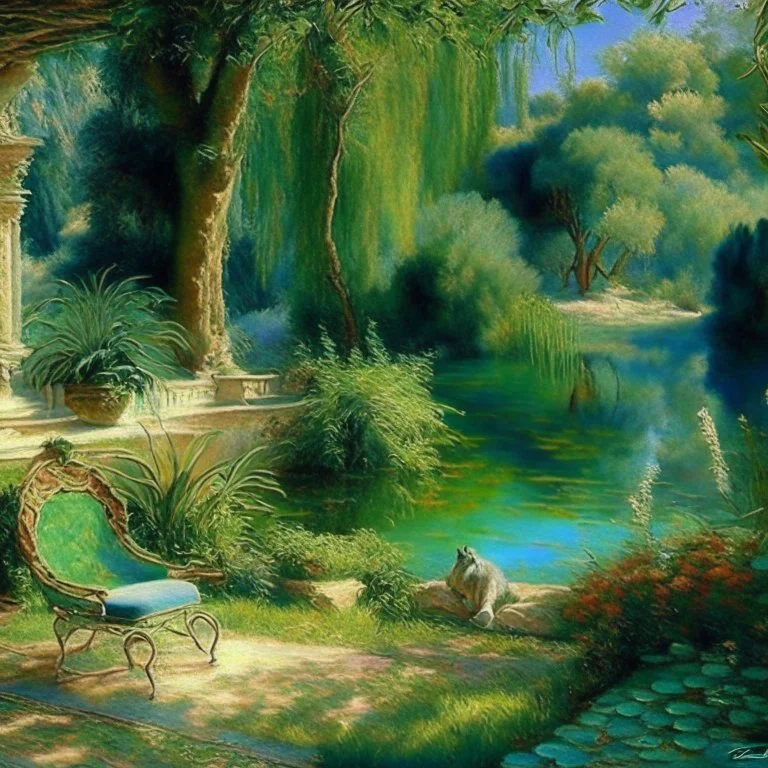 a place to chill, no humans, no animals, style of renoir