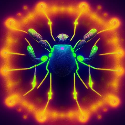 A beautiful portrait of a cyborg spider wite neon color scheme, high key lighting, volumetric light high details psychedelic background