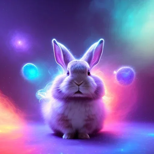 galaxies, spirals, space, nebulae, stars, smoke, iridescent, intricate detail, in the shape of a rabbit, fur wearing color crystals, octane render, 8k, --q 2 --ar 2:3 --uplight