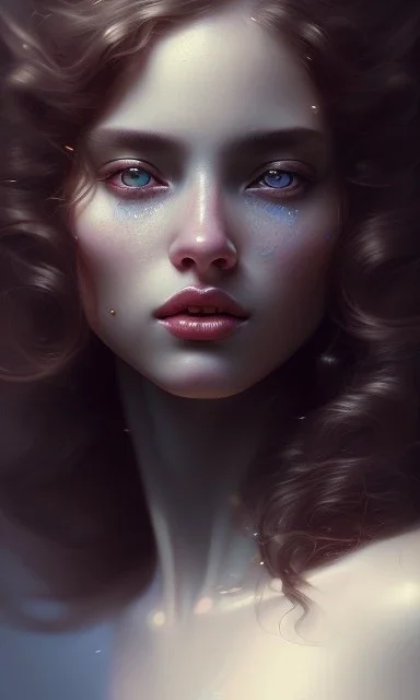 porno model , cute, beautiful, long hair, wavy hair, curly hair، black eyes, head and shoulders portrait, cinematic, 8k, resolution concept art portrait by Greg Rutkowski, Artgerm, WLOP, Alphonse Mucha dynamic lighting hyperdetailed intricately detailed