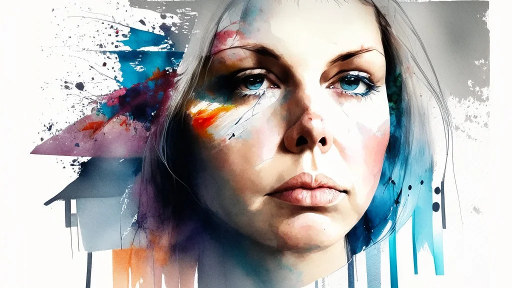 An abstract realism modern design with watercolo and beautiful portrait of an amazing women