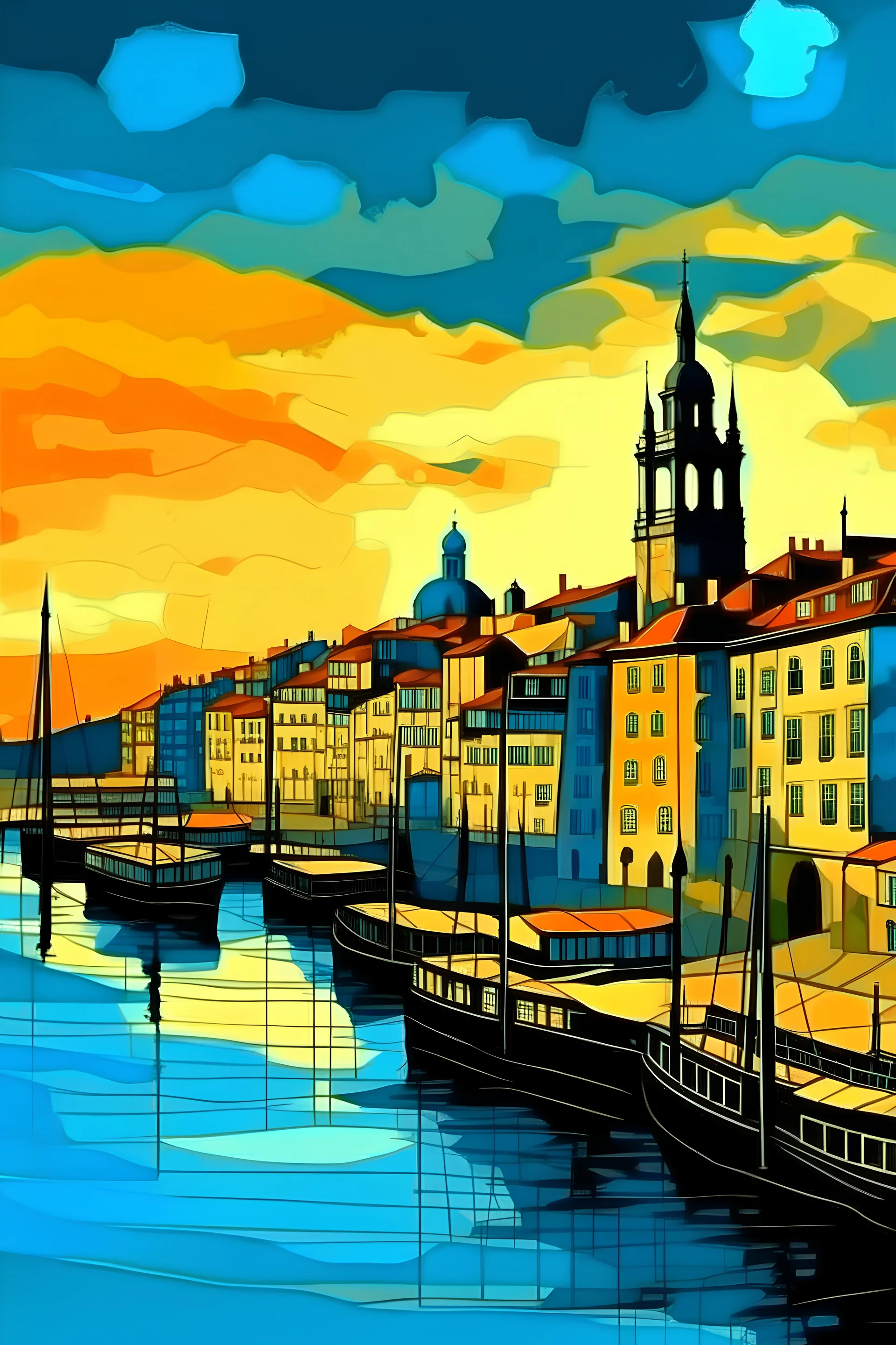 scenery of Oporto city in van gogh artstyle