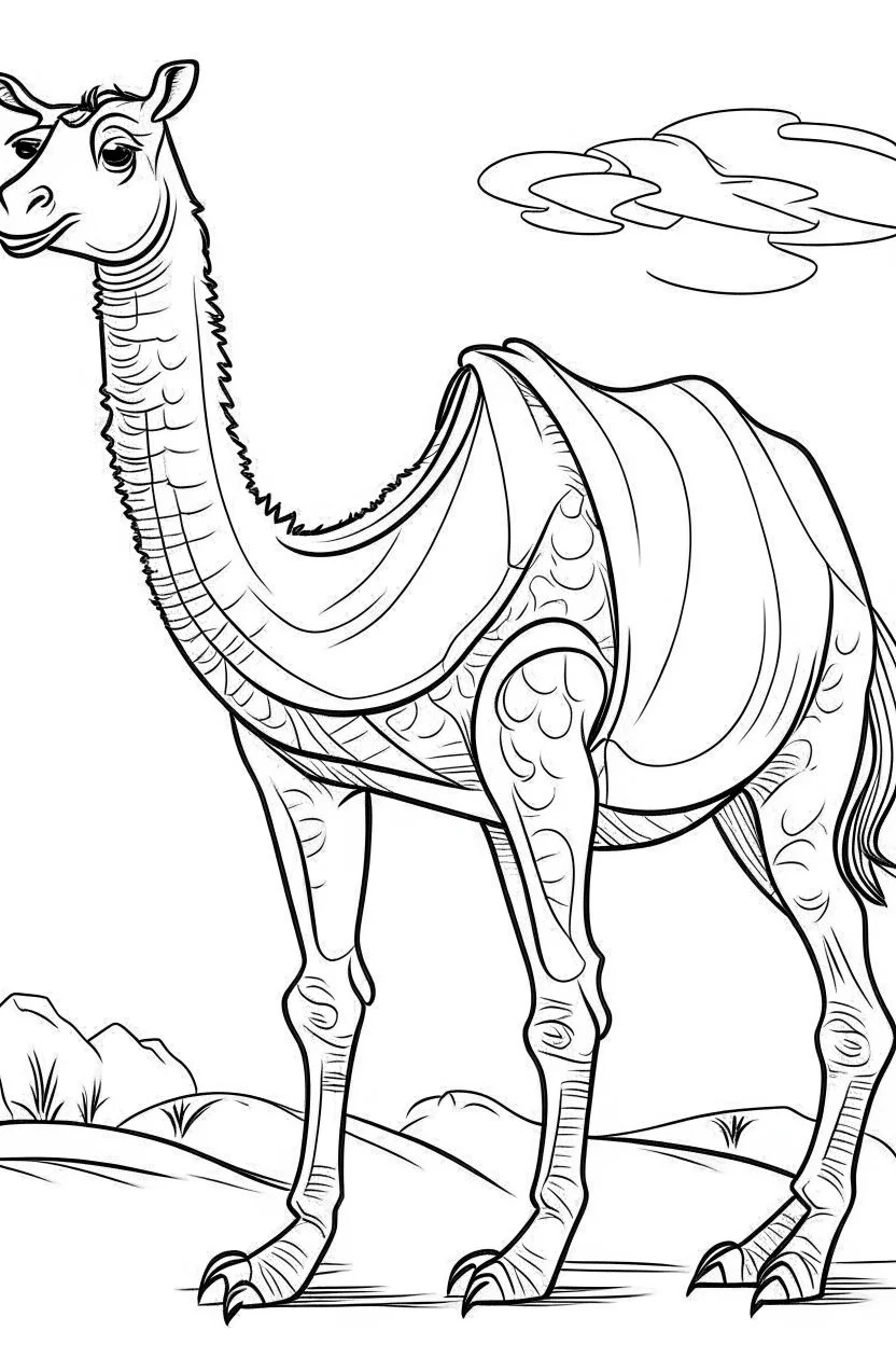 coloring page for kids, camel , cartoon style, thick outline, low details, no shading, no color