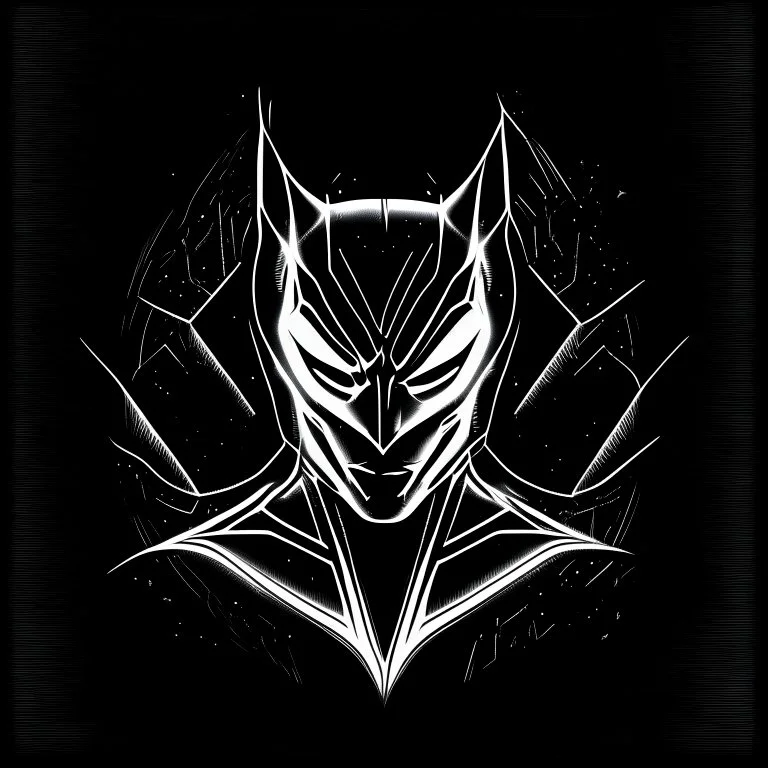 Catman's ghost sketch, symmetrical logo on a black background with white lines