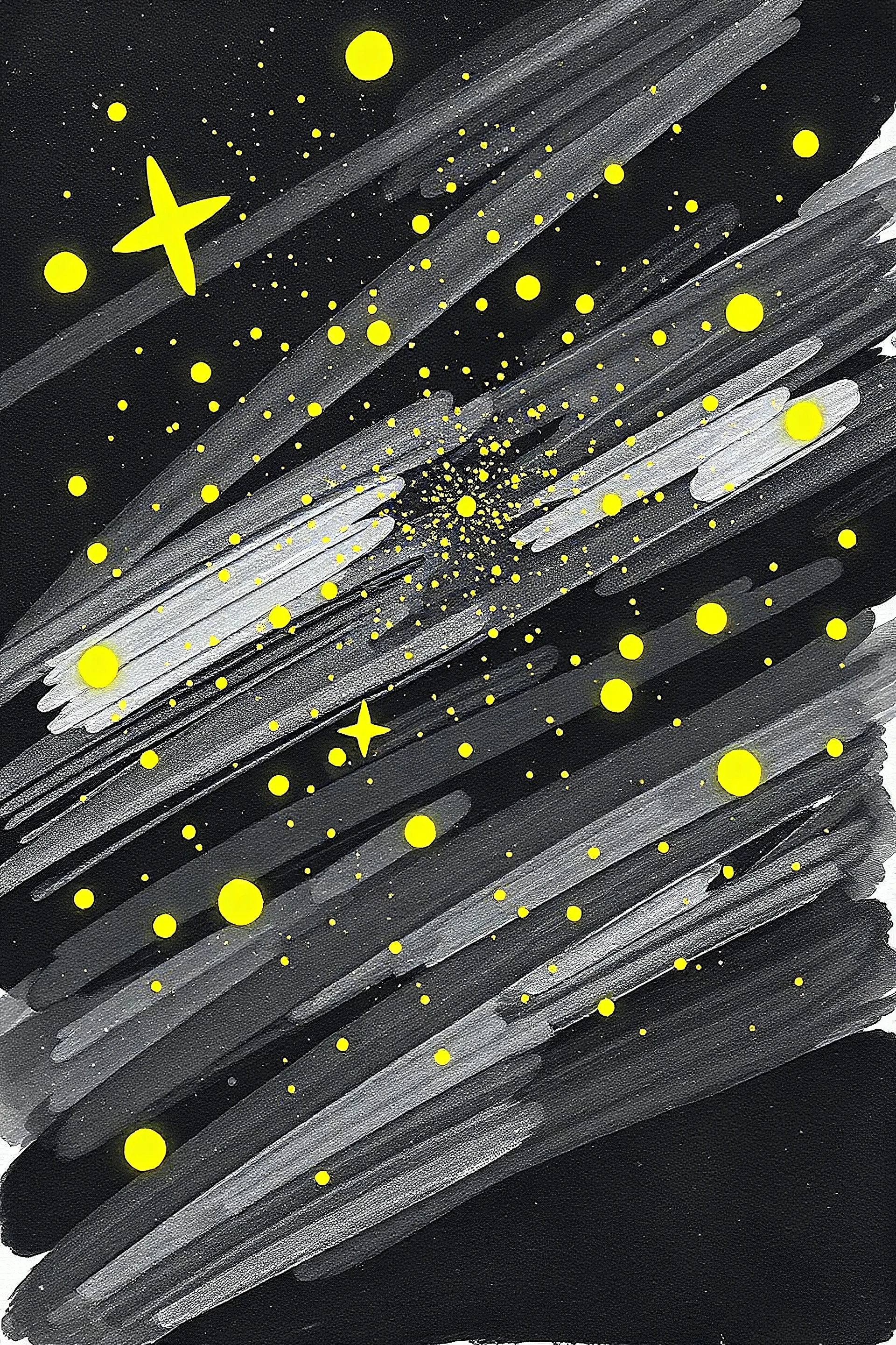 sketch of yellow stars in the sky and black sky painting