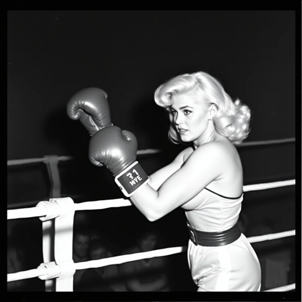 Jayne Mansfield in her first boxing match.