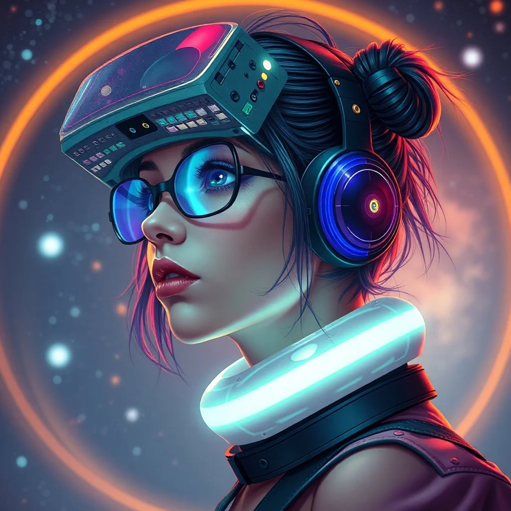 a pretty cyberpunk astronomer girl