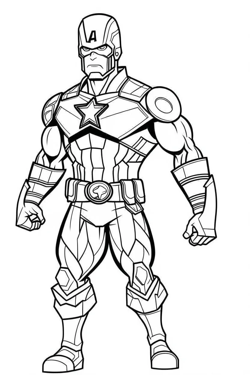 out line art of CAPTIAN AMERICA super HIRO colouring pages with white background ,skech style ,full body. only use outline,mandala style,clean line art,white background,no shadow and clear and well outlined